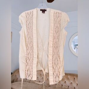 BANDOLINO Crochet Cotton Beige Top Size 8 NWOT